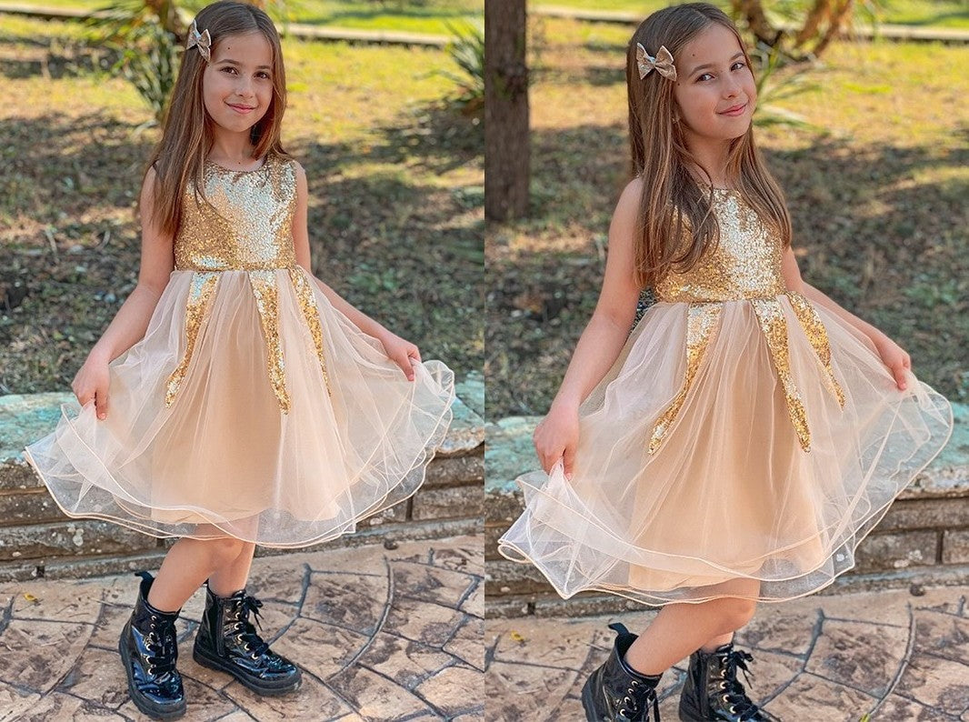 A-Line/Princess Tulle Sequin Scoop Sleeveless Short/Mini Flower Girl Dresses DEP0007545