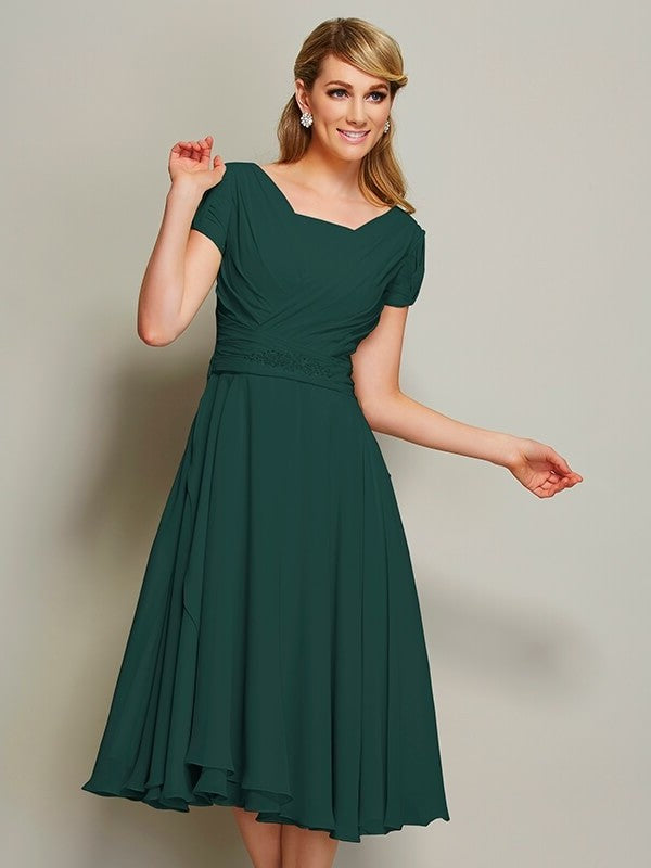 Sheath/Column Bateau Short Sleeves Ruffles Short Chiffon Bridesmaid Dresses DEP0005029