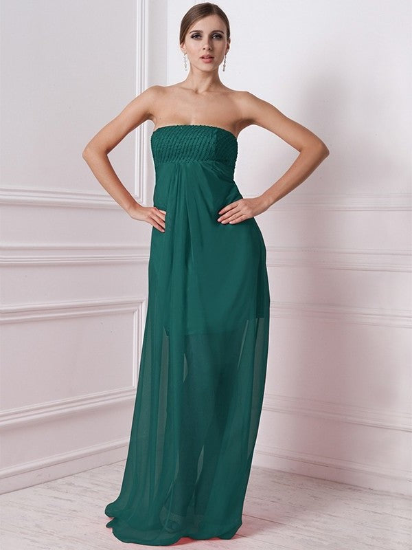 A-Line/Princess Strapless Sleeveless Beading Long Chiffon Bridesmaid Dresses DEP0005577