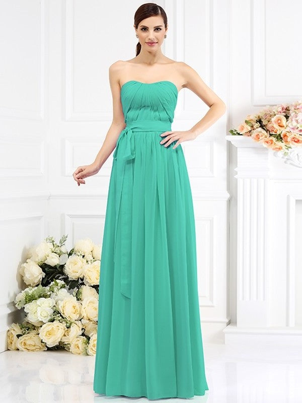 A-Line/Princess Strapless Sash/Ribbon/Belt Sleeveless Long Chiffon Bridesmaid Dresses DEP0005731