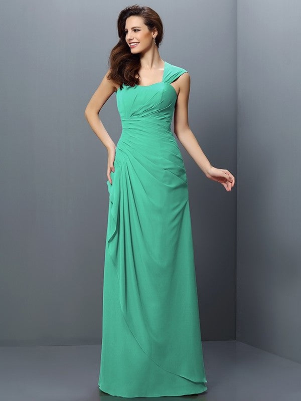 A-Line/Princess Straps Pleats Sleeveless Long Chiffon Bridesmaid Dresses DEP0005181