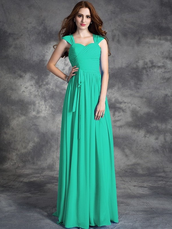 A-line/Princess Straps Ruffles Sleeveless Long Chiffon Bridesmaid Dresses DEP0005800