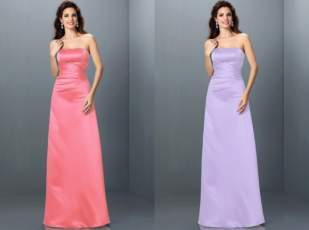 A-Line/Princess Strapless Sleeveless Long Satin Bridesmaid Dresses DEP0005704