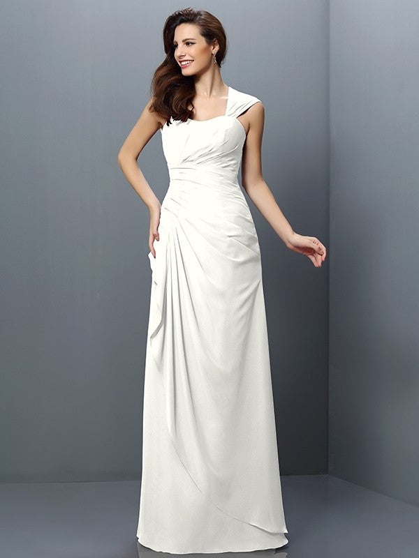 A-Line/Princess Straps Pleats Sleeveless Long Chiffon Bridesmaid Dresses DEP0005181