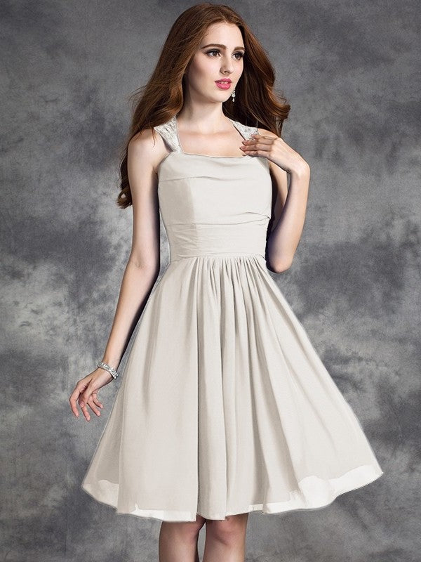 A-line/Princess Straps Ruffles Sleeveless Short Chiffon Bridesmaid Dresses DEP0005517