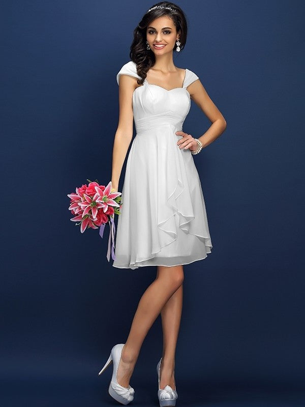 A-Line/Princess Straps Pleats Sleeveless Short Chiffon Bridesmaid Dresses DEP0005306