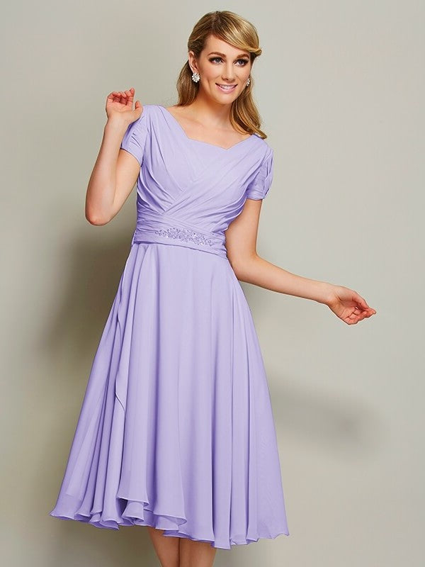 Sheath/Column Bateau Short Sleeves Ruffles Short Chiffon Bridesmaid Dresses DEP0005029