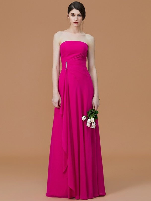 A-Line/Princess Strapless Sleeveless Floor-Length Ruffles Chiffon Bridesmaid Dresses DEP0005756