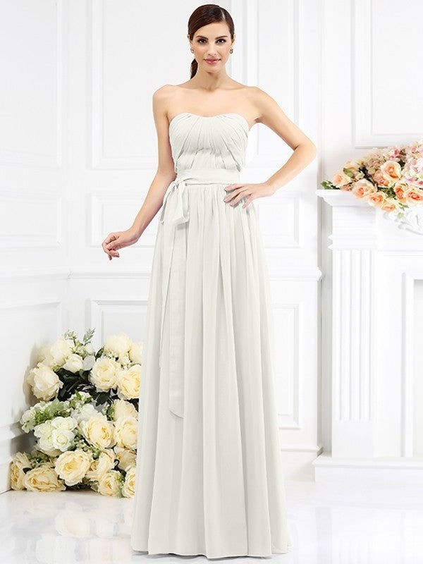 A-Line/Princess Strapless Sash/Ribbon/Belt Sleeveless Long Chiffon Bridesmaid Dresses DEP0005731