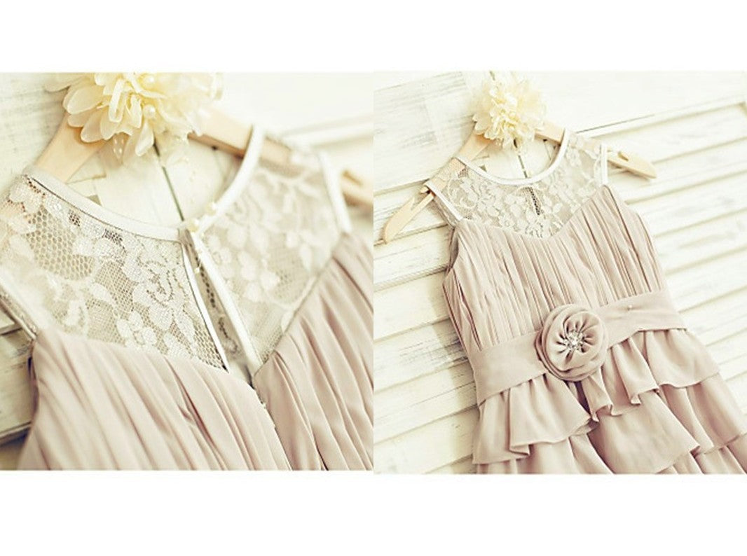 A-line/Princess Scoop Sleeveless Ruffles Tea-Length Chiffon Flower Girl Dresses DEP0007836