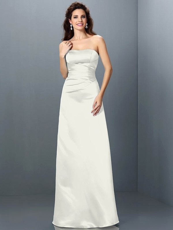 A-Line/Princess Strapless Sleeveless Long Satin Bridesmaid Dresses DEP0005704