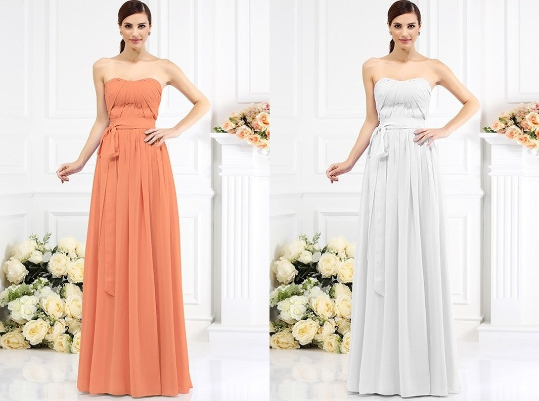 A-Line/Princess Strapless Sash/Ribbon/Belt Sleeveless Long Chiffon Bridesmaid Dresses DEP0005731