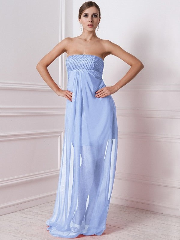 A-Line/Princess Strapless Sleeveless Beading Long Chiffon Bridesmaid Dresses DEP0005577