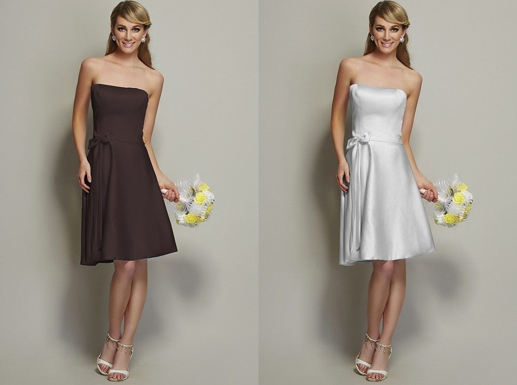 A-Line/Princess Strapless Sleeveless Bowknot Short Satin Bridesmaid Dresses DEP0005863