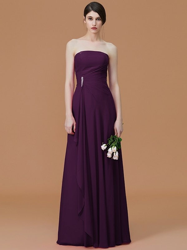 A-Line/Princess Strapless Sleeveless Floor-Length Ruffles Chiffon Bridesmaid Dresses DEP0005756