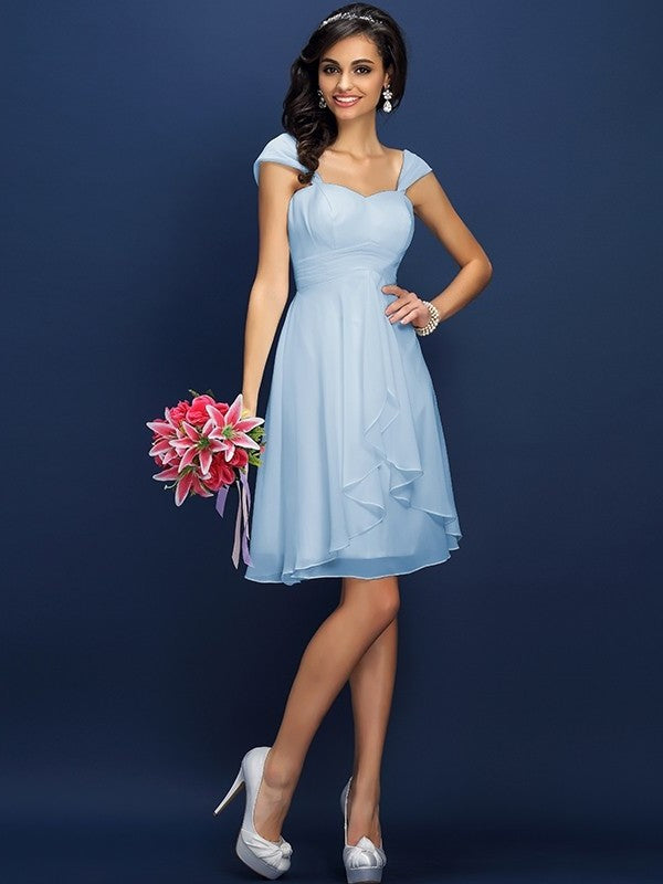 A-Line/Princess Straps Pleats Sleeveless Short Chiffon Bridesmaid Dresses DEP0005306