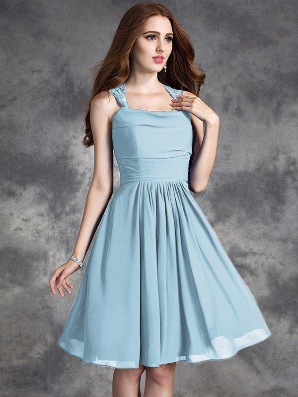 A-line/Princess Straps Ruffles Sleeveless Short Chiffon Bridesmaid Dresses DEP0005517