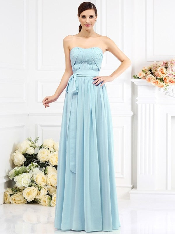 A-Line/Princess Strapless Sash/Ribbon/Belt Sleeveless Long Chiffon Bridesmaid Dresses DEP0005731