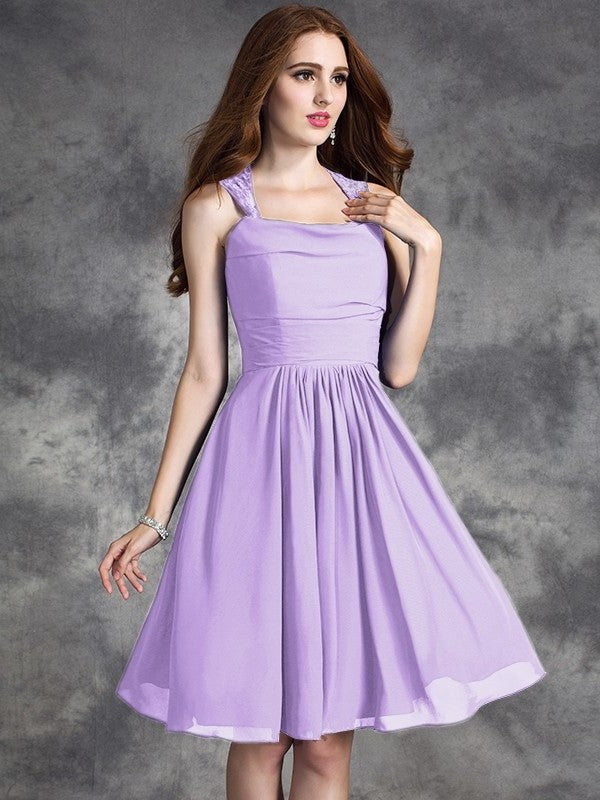 A-line/Princess Straps Ruffles Sleeveless Short Chiffon Bridesmaid Dresses DEP0005517