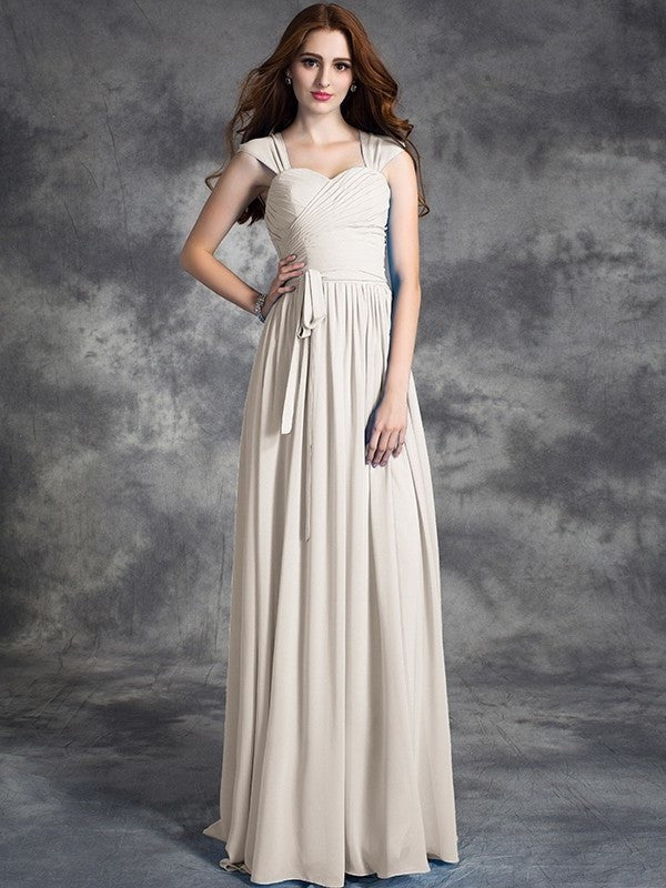 A-line/Princess Straps Ruffles Sleeveless Long Chiffon Bridesmaid Dresses DEP0005800