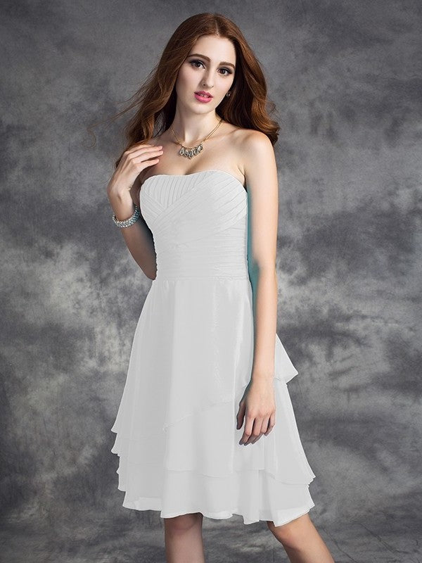 A-line/Princess Strapless Ruffles Sleeveless Short Chiffon Bridesmaid Dresses DEP0005837