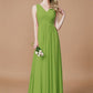 A-Line/Princess V-neck Sleeveless Ruched Floor-Length Chiffon Bridesmaid Dresses DEP0005343