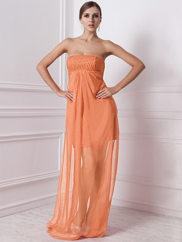 A-Line/Princess Strapless Sleeveless Beading Long Chiffon Bridesmaid Dresses DEP0005577