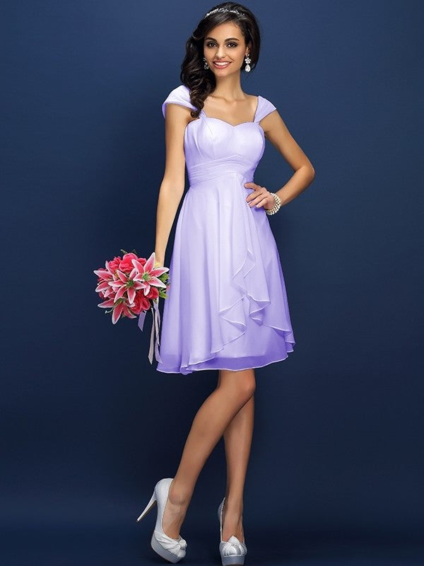 A-Line/Princess Straps Pleats Sleeveless Short Chiffon Bridesmaid Dresses DEP0005306