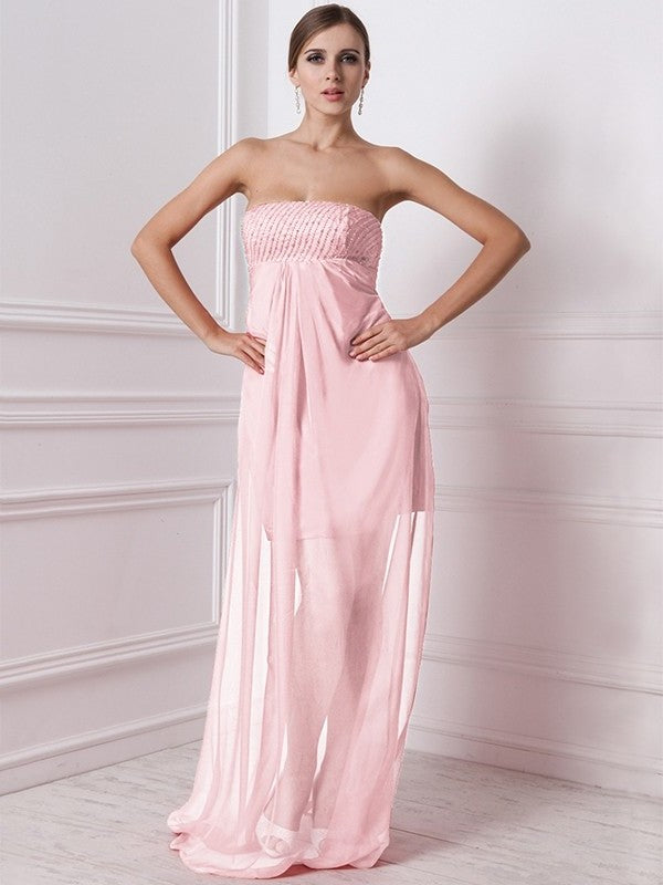 A-Line/Princess Strapless Sleeveless Beading Long Chiffon Bridesmaid Dresses DEP0005577