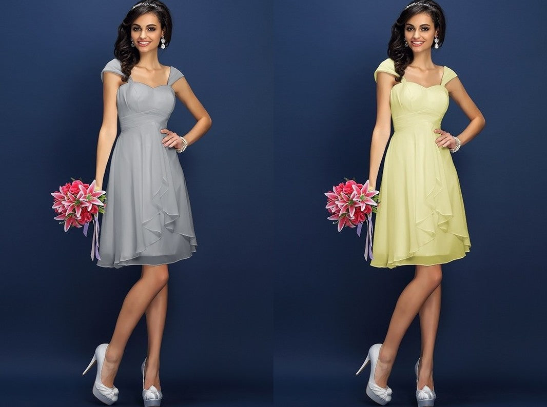 A-Line/Princess Straps Pleats Sleeveless Short Chiffon Bridesmaid Dresses DEP0005306