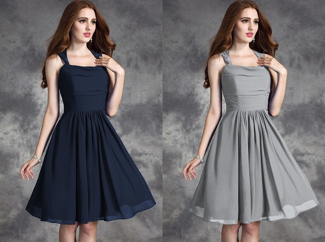 A-line/Princess Straps Ruffles Sleeveless Short Chiffon Bridesmaid Dresses DEP0005517