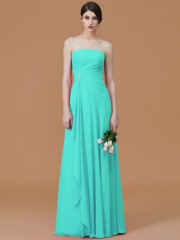 A-Line/Princess Strapless Sleeveless Floor-Length Ruffles Chiffon Bridesmaid Dresses DEP0005756