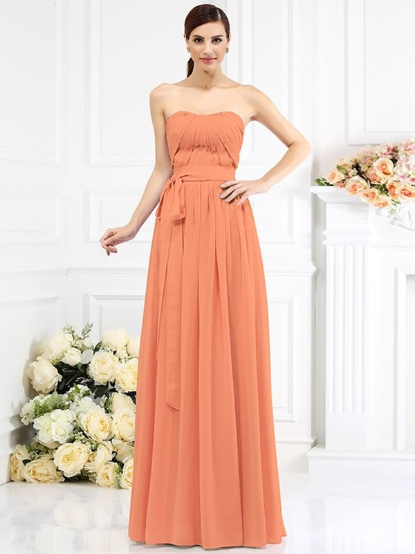 A-Line/Princess Strapless Sash/Ribbon/Belt Sleeveless Long Chiffon Bridesmaid Dresses DEP0005731