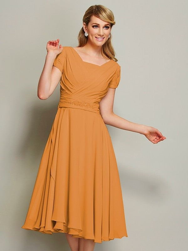 Sheath/Column Bateau Short Sleeves Ruffles Short Chiffon Bridesmaid Dresses DEP0005029