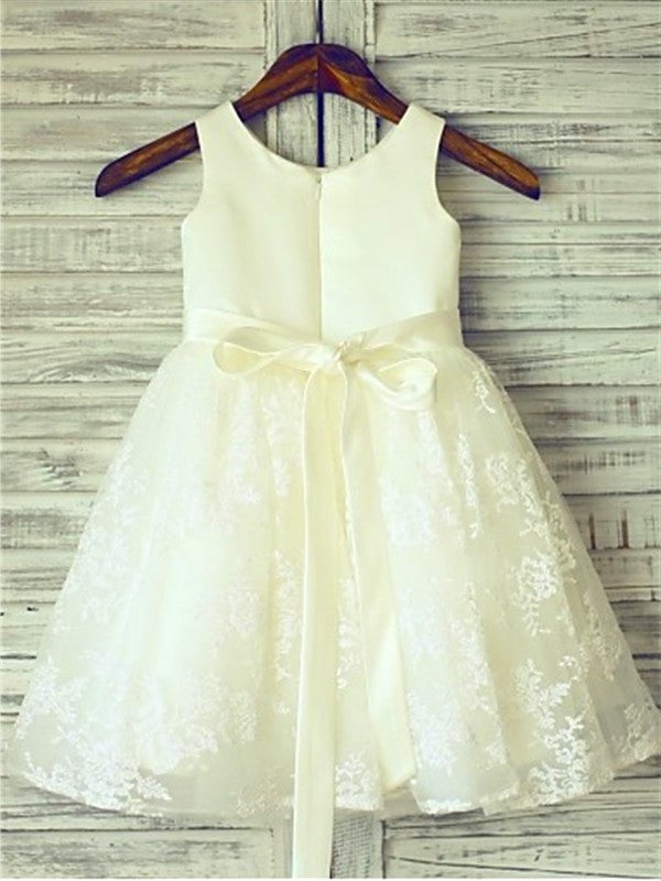 A-line/Princess Scoop Sash/Ribbon/Belt Sleeveless Knee-Length Lace Flower Girl Dresses DEP0007628