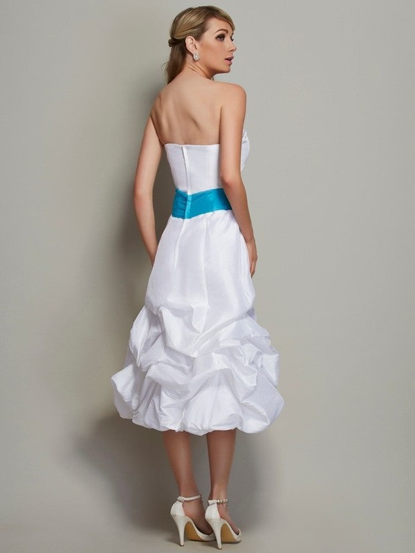 A-Line/Princess Strapless Sleeveless Short Taffeta Bridesmaid Dresses DEP0005786