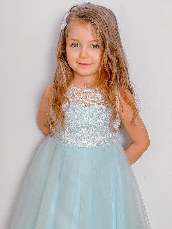 A-Line/Princess Tulle Lace Scoop Sleeveless Ankle-Length Flower Girl Dresses DEP0009296