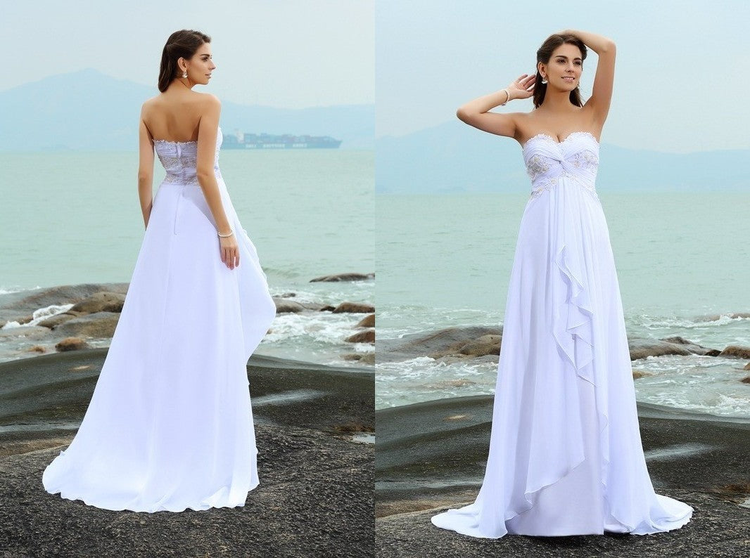 A-Line/Princess Sweetheart Beading Sleeveless Long Chiffon Beach Wedding Dresses DEP0006309