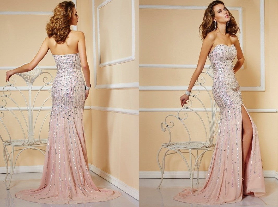 A-Line/Princess Beading Strapless Sleeveless Long Chiffon Dresses DEP0002292