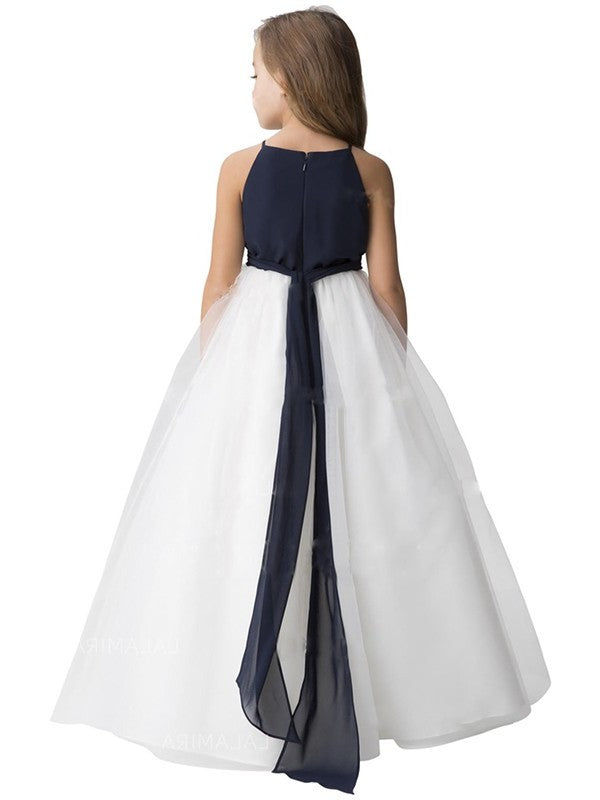 A-Line/Princess Tulle Sash/Ribbon/Belt Scoop Sleeveless Floor-Length Flower Girl Dresses DEP0007861