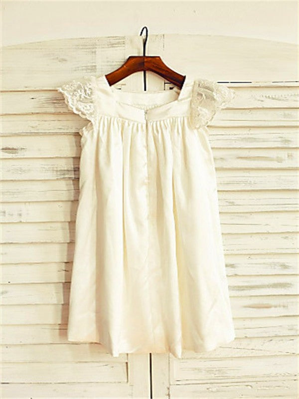 A-line/Princess Scoop Short Sleeves Lace Tea-Length Chiffon Flower Girl Dresses DEP0007794