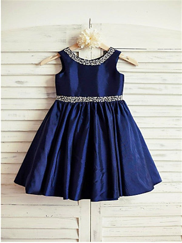 A-line/Princess Scoop Sleeveless Rhinestone Tea-Length Taffeta Flower Girl Dresses DEP0007679