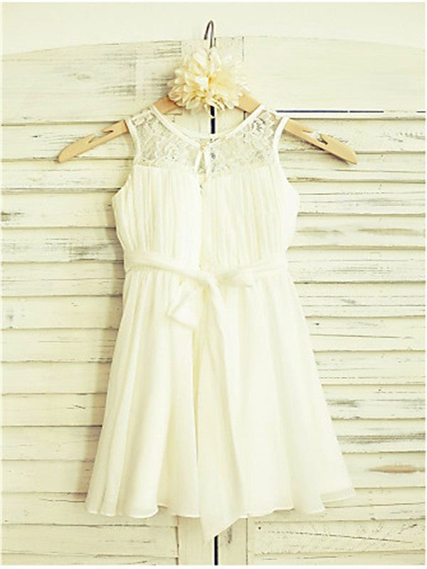 A-line/Princess Scoop Sleeveless Hand-made Flower Tea-Length Chiffon Flower Girl Dresses DEP0007795