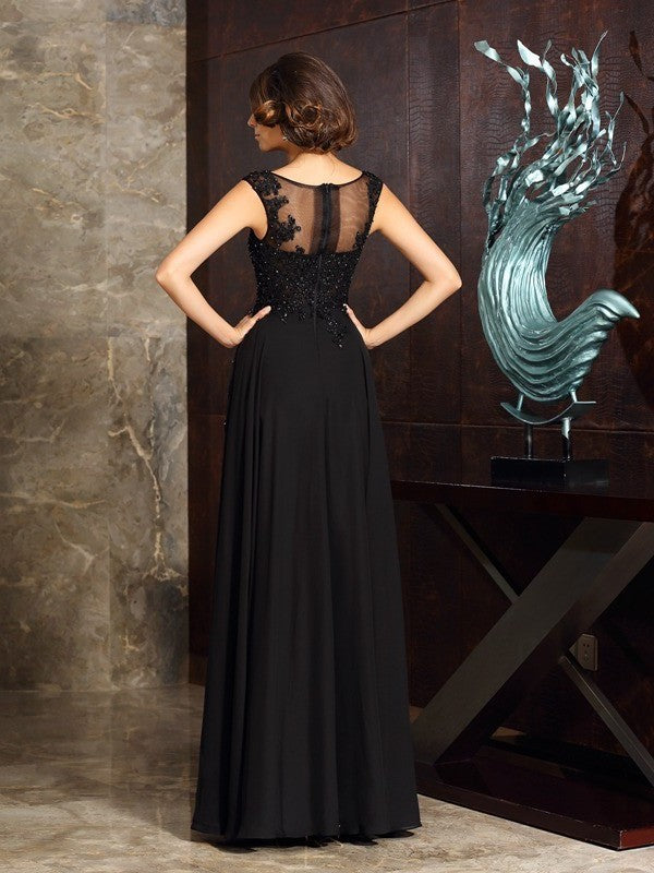 A-Line/Princess Scoop Applique Sleeveless Long Chiffon Mother of the Bride Dresses DEP0007066