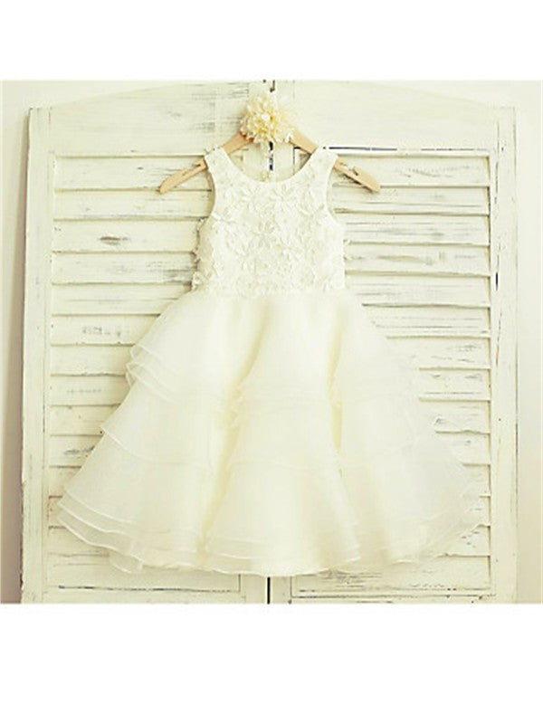 A-line/Princess Scoop Sleeveless Lace Tea-Length Tulle Flower Girl Dresses DEP0007721