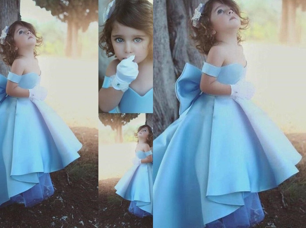 Ball Gown Off-the-Shoulder Ruffles Satin Sleeveless Asymmetrical Flower Girl Dresses DEP0007593