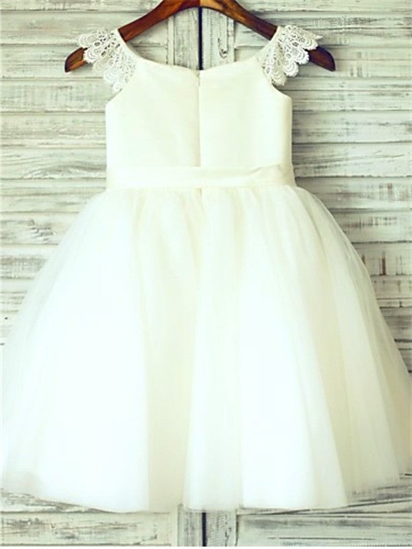 A-line/Princess Sleeveless Scoop Sash/Ribbon/Belt Knee-Length Tulle Flower Girl Dresses DEP0007645