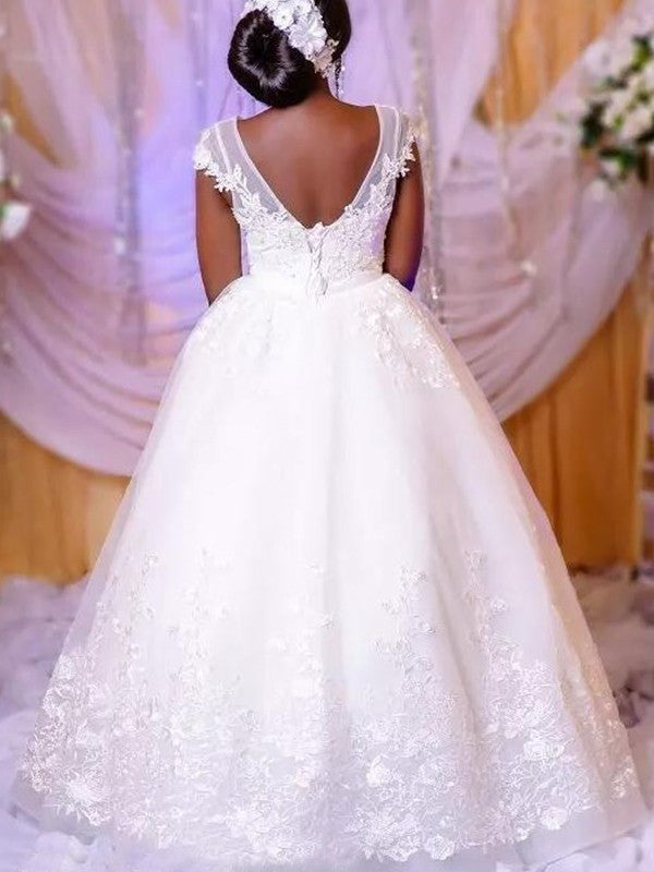Ball Gown Organza Scoop Sleeveless Applique Floor-Length Wedding Dresses DEP0006768