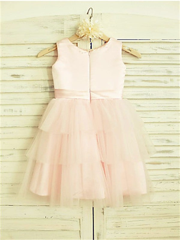 A-line/Princess Scoop Sleeveless Hand-made Flower Tea-Length Tulle Flower Girl Dresses DEP0007848