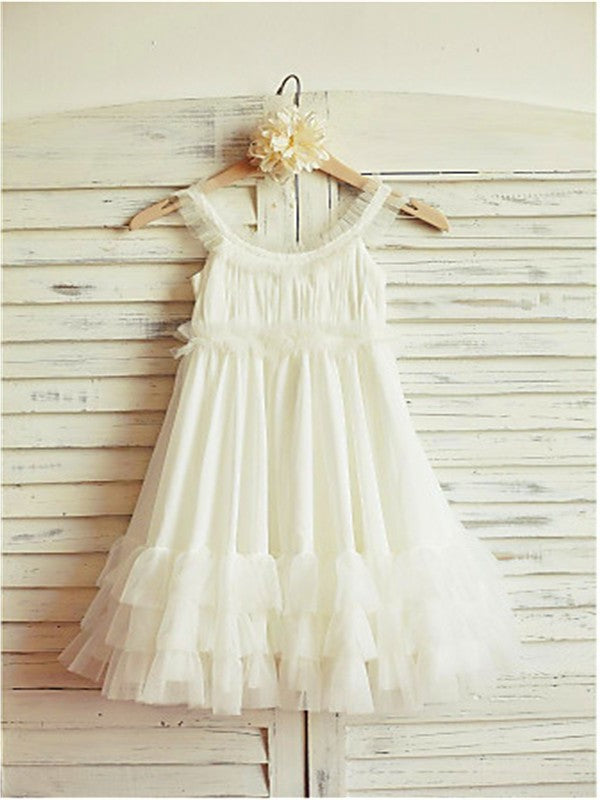 A-line/Princess Straps Sleeveless Ruffles Tea-Length Chiffon Flower Girl Dresses DEP0007697